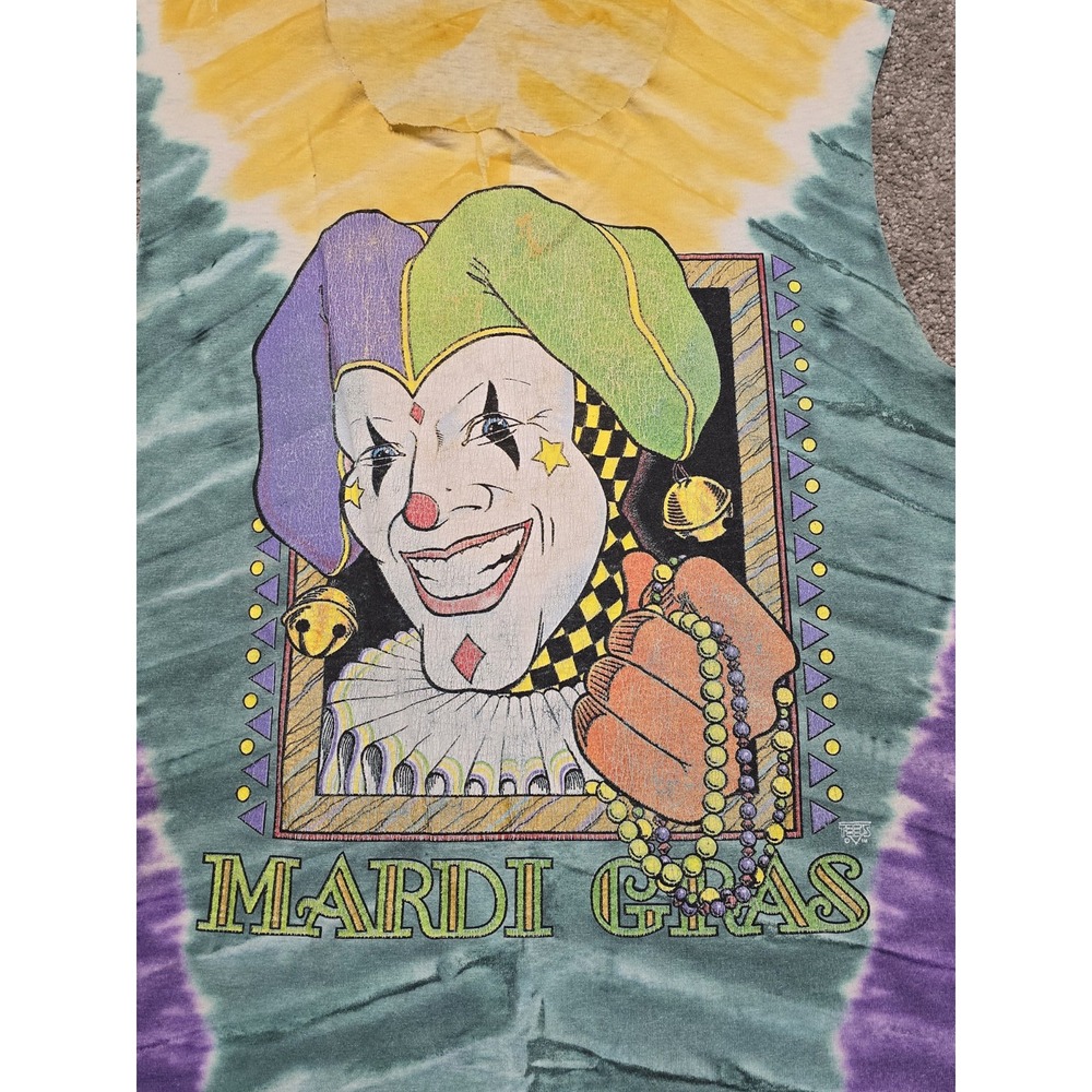 VTG Chopped Single Stitch Mardi Gras T Shirt Tie Dye Mens L 80s Screen Stars - Picture 2 of 16